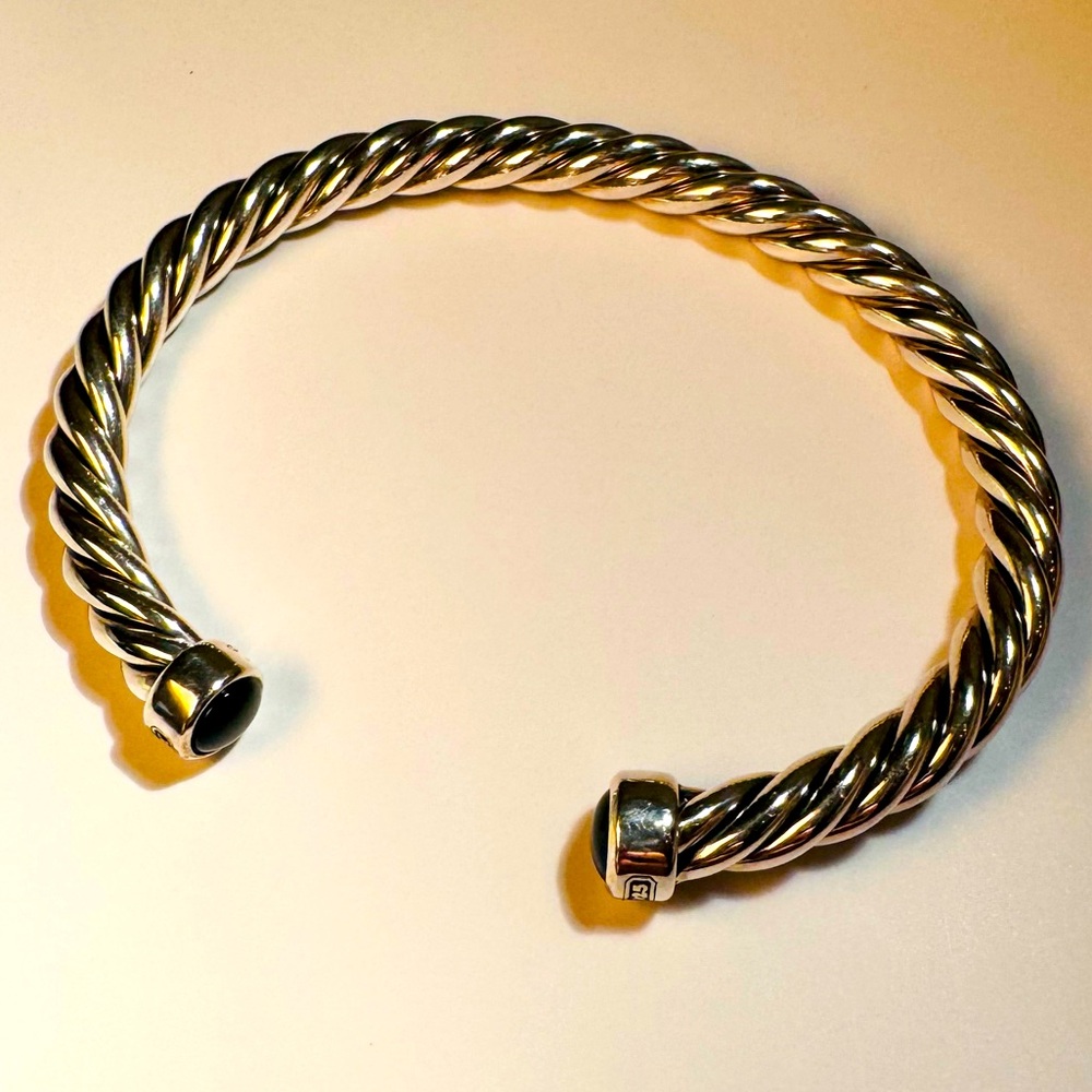 David Yurman Cable Cuff Bracelet Sterling Silver with Black Onyx, 6mm